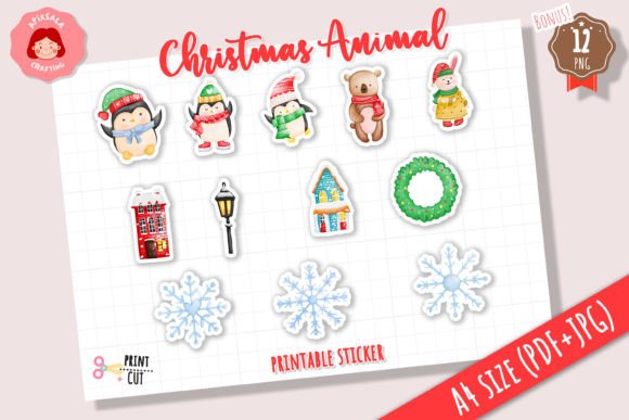 Christmas Animal Printable Sticker Sheet: Festive Design Assets