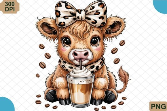 Coffee-Loving Highland Cow PNG: Cozy Farmhouse Charm
