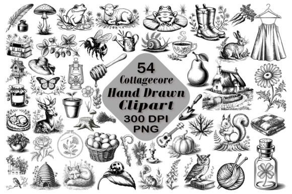 Cottagecore Hand Drawn Clipart Bundle: A Designer's Rustic Toolkit