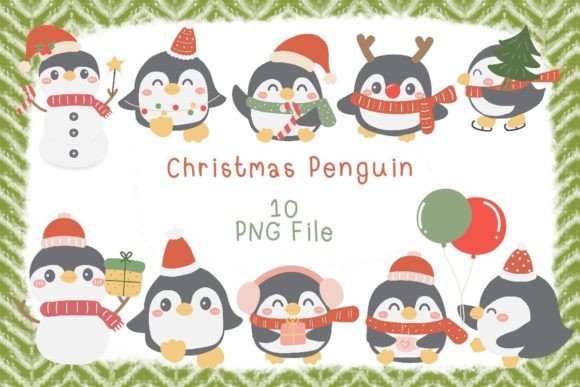 Cute Christmas Penguin Clipart: Winter Animal Digital Designs
