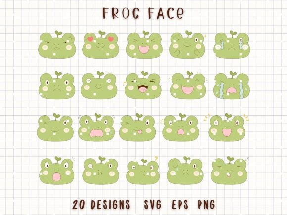 Cute Frog Emotions Frog Faces Clipart: Expressive Design Assets
