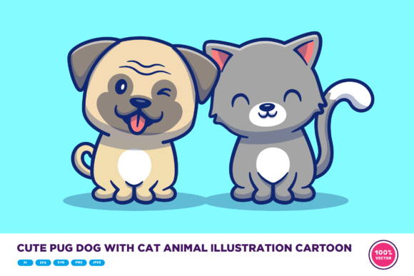 Cute Pug Dog and Cat Animal Illustration: Unleash Your Creative Projects