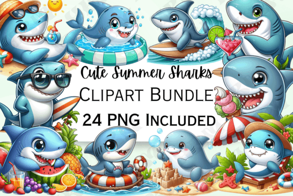 Dive into Whimsy: The Cute Cartoon Summer Shark Clipart