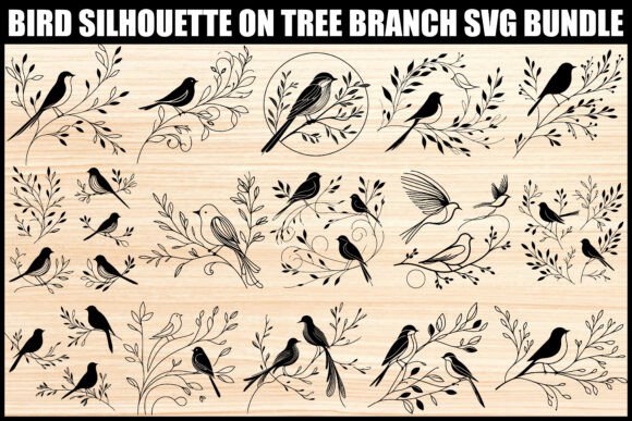 Elegant Bird Silhouettes on Branch SVG Bundle for Nature Lovers