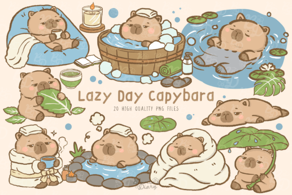 Embrace Cozy Aesthetics with Kawaii Lazy Capybara Clipart