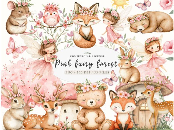 Enchanting Watercolor Garden Fairies & Floral Animals