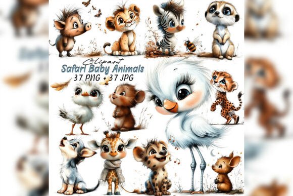 Enchanting Whimsical Safari Baby Animals Clipart for Your Projects