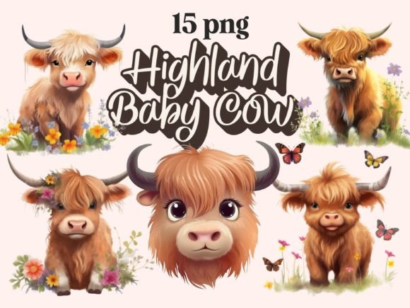 Highland Baby Cow Cute Clipart: Charming Assets for Modern Design