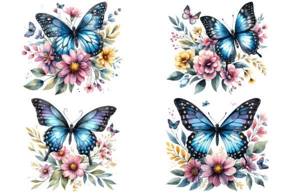 Infuse Nature's Artistry with the 4 Butterfly Flower Watercolor Bundle