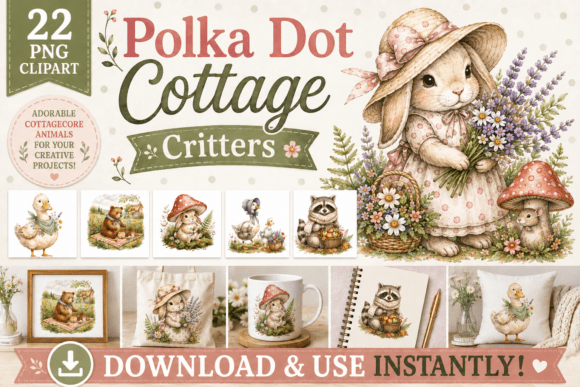 Polka Dot Cottage Critters Clipart: A Whimsical Design Asset