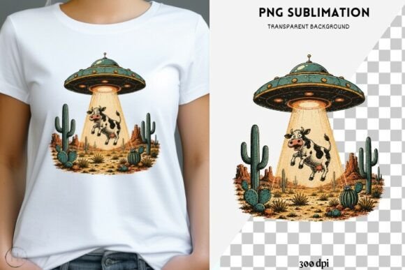 Retro UFO Cow Abduction PNG: A Nostalgic Sci-Fi Clipart Gem
