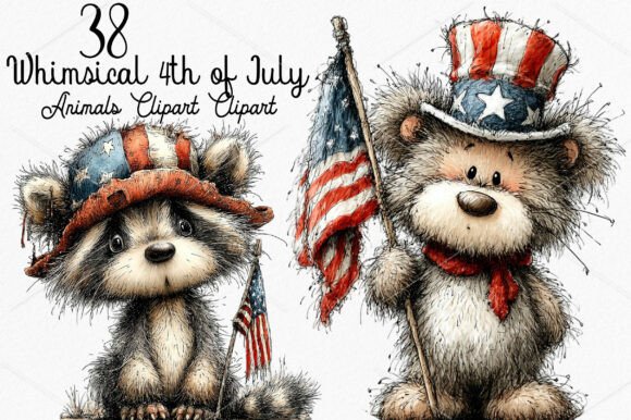 Whimsical 4th of July Animals Clipart: Playful Patriotic Designs