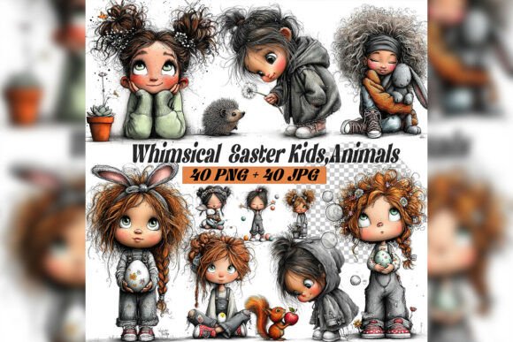 Whimsical Easter Girl & Cat Clipart Set: A Creative Spring Asset