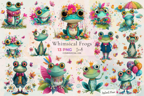 Whimsical Frog Clipart Bundle: A Design Asset for Playful Brands