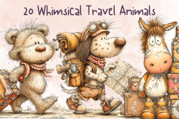 Whimsical Travel Animals Clipart Set: Your Next Design Adventure