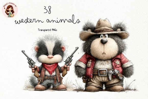 Whimsical Western Animals PNG Clipart: Ranch-Ready Design Assets